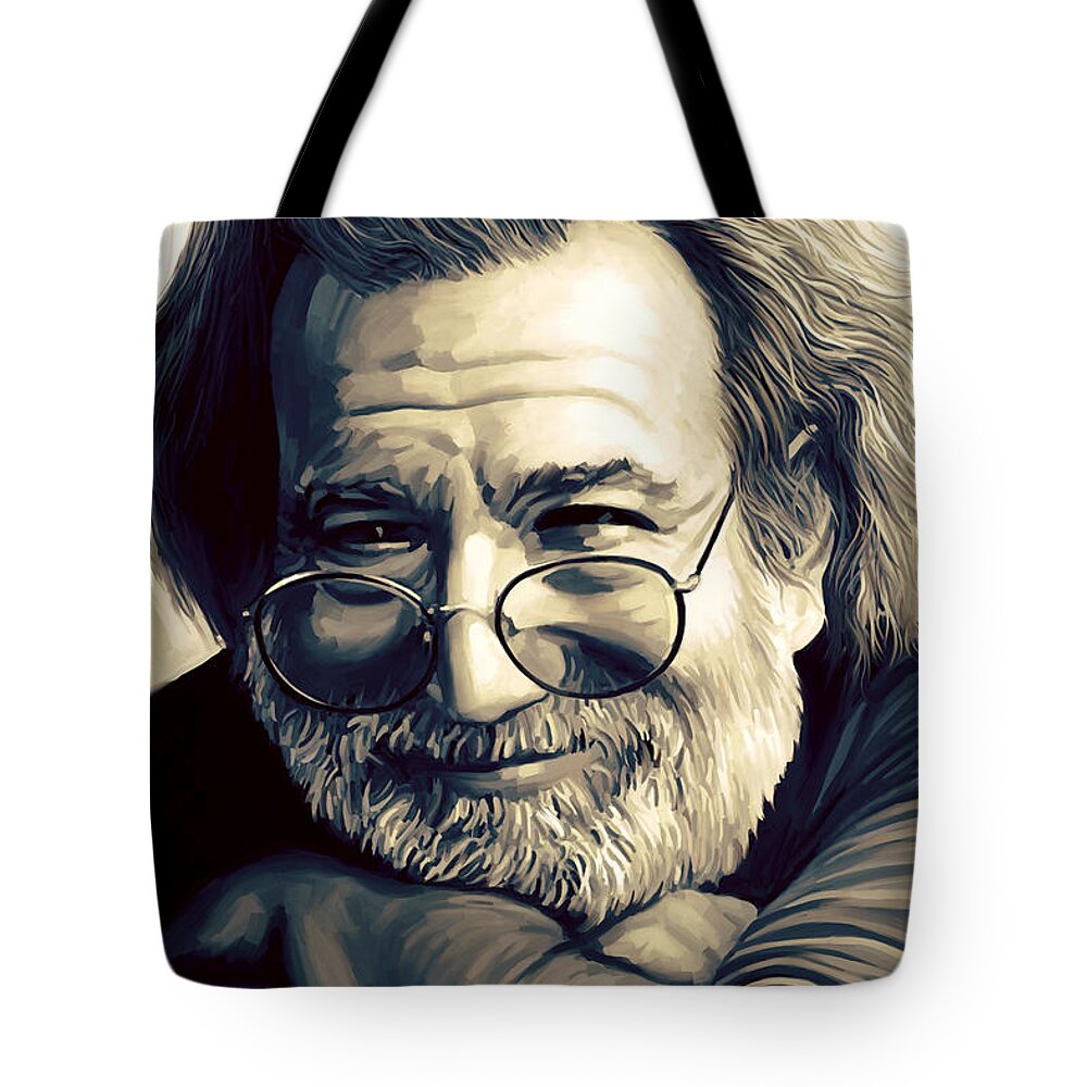 Jerry Garcia Paintings Tote Bag featuring the painting Jerry Garcia Artwork by Sheraz A