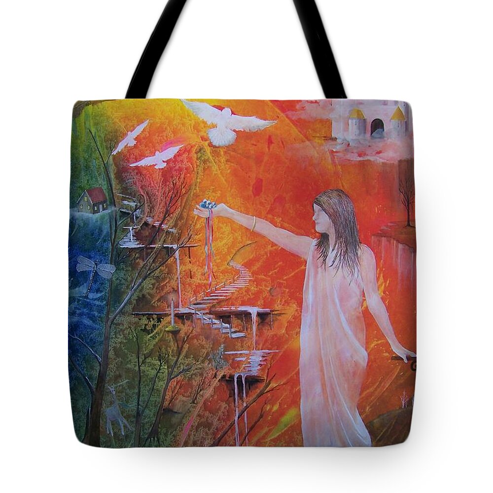 Girl Tote Bag featuring the painting Jesse's Offering by Jackie Mueller-Jones