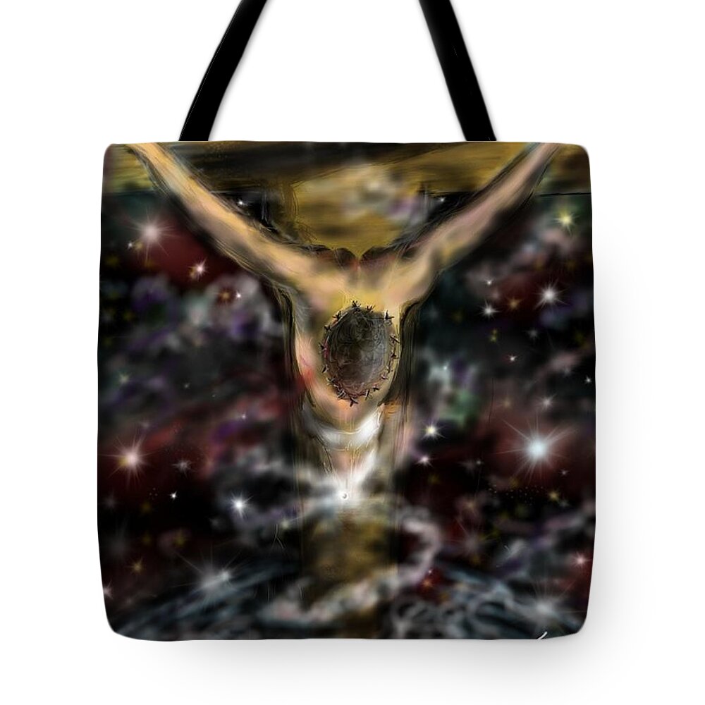 Jesus Tote Bag featuring the digital art Jesus world by Darren Cannell
