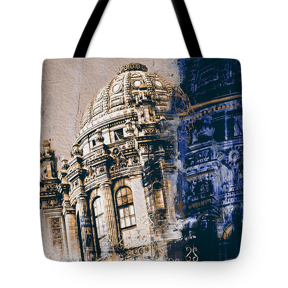New York Skyline Tote Bag featuring the painting Jewelers Building 210 3 by Mawra Tahreem
