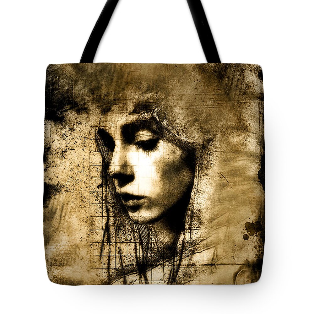 Dark Tote Bag featuring the drawing JFX2016-Drawing-11 by Emilio Arostegui