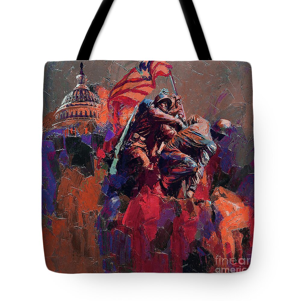Color On A Grey Day Tote Bag featuring the painting Jima Memorial Washington by Gull G