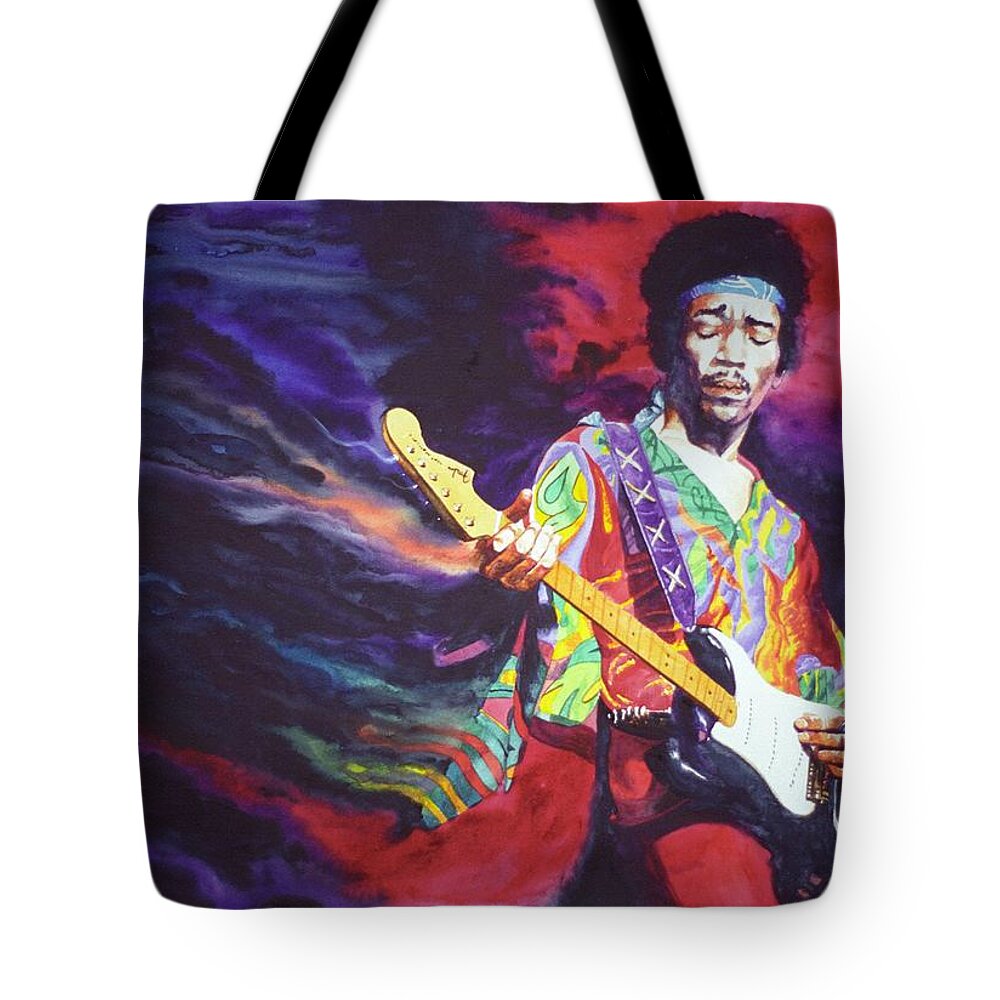 Guitarists Tote Bag featuring the painting Jimi Hendrix Dissolve by Ken Meyer jr