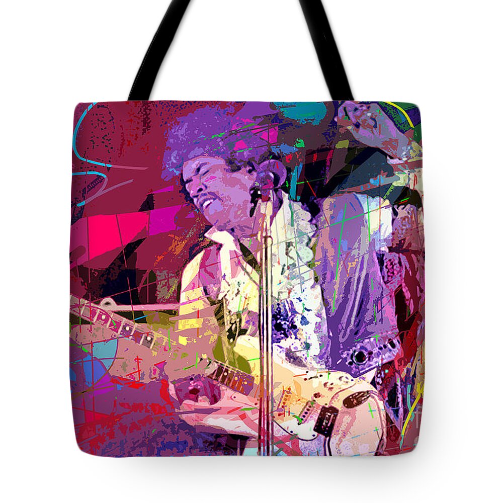 Jimi Hendrix Tote Bag featuring the painting Jimi Hendrix Monterey Pops by David Lloyd Glover