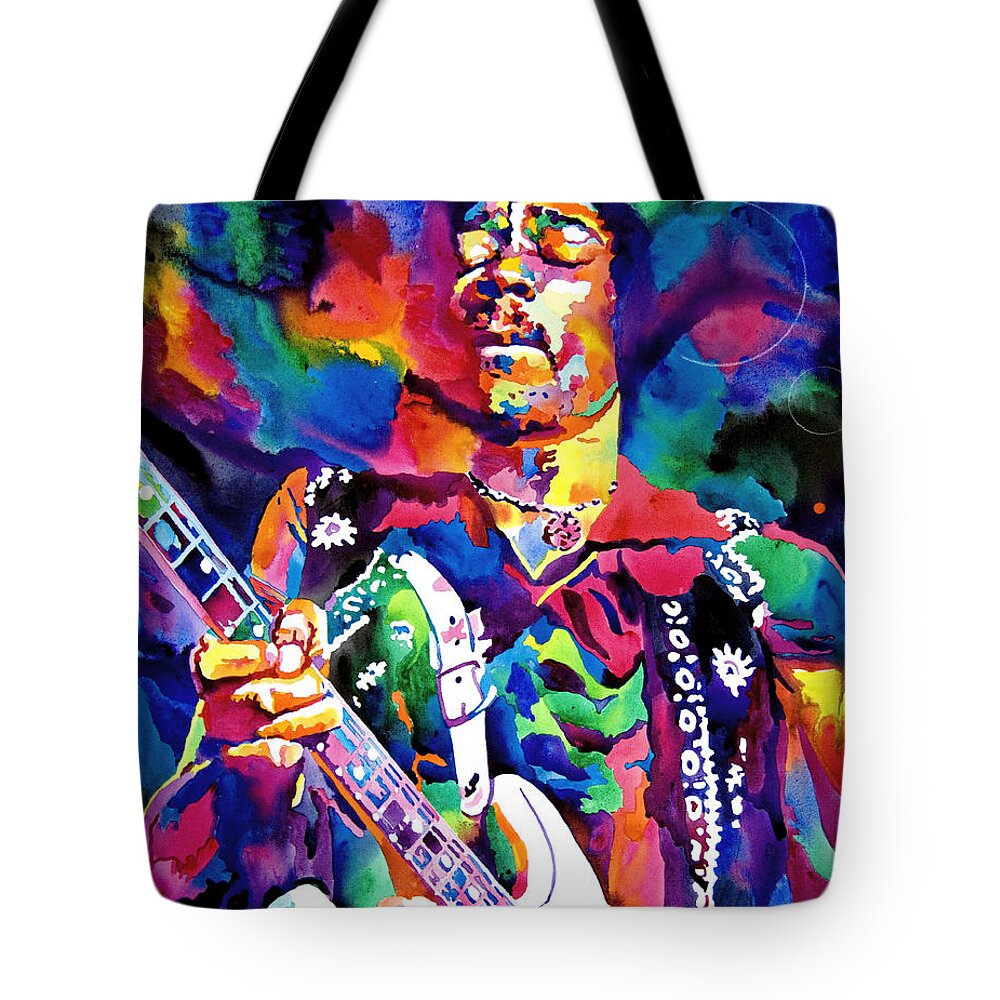 Jimi Hendrix Tote Bag featuring the painting Jimi Hendrix Purple by David Lloyd Glover