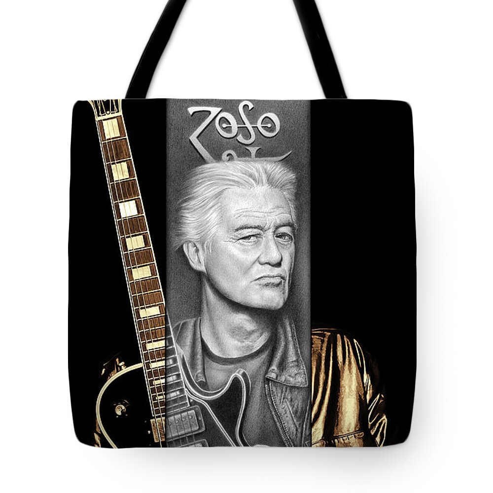 Jimmy Page Tote Bag featuring the drawing Jimmy Page Drawing by Jeffrey St Romain
