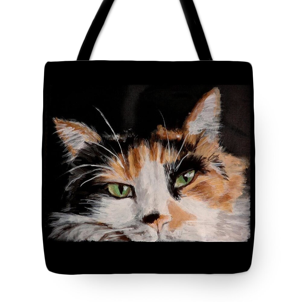Calico Cat Tote Bag featuring the painting John 2 by Carol Russell