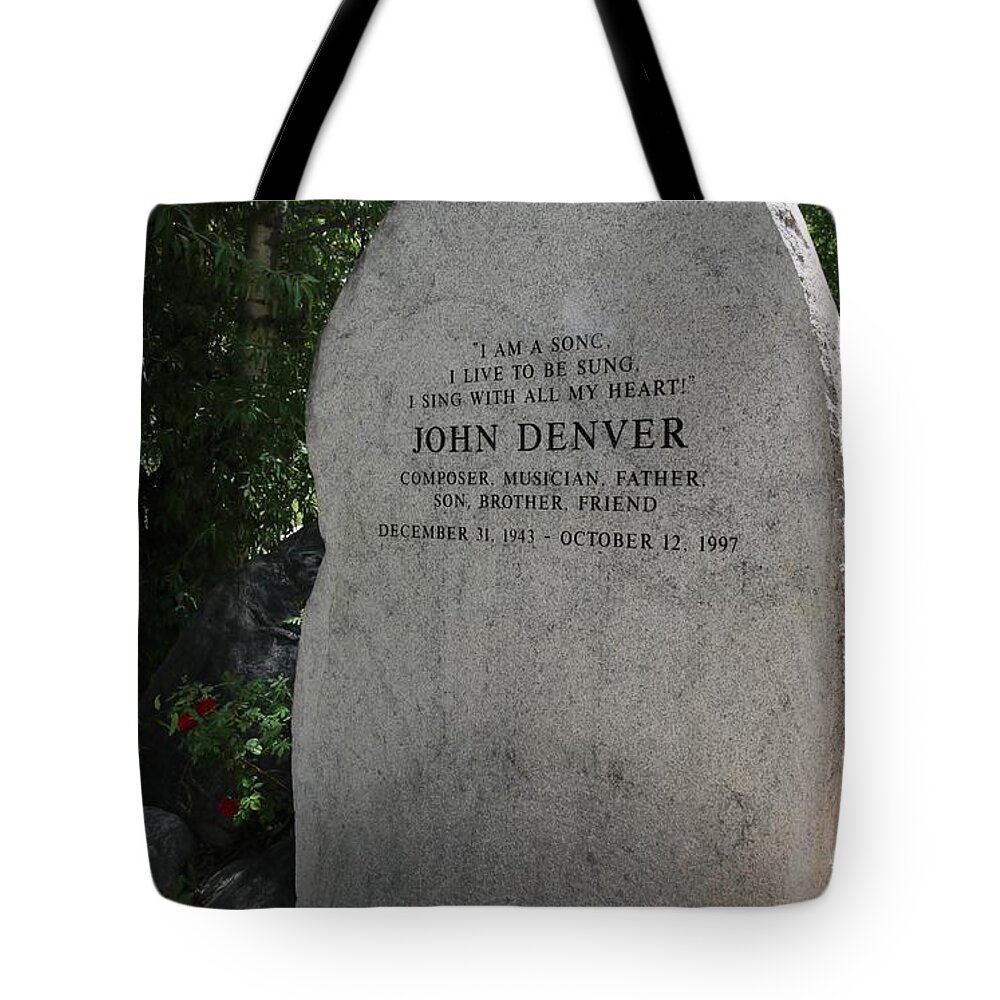 John Denver Tote Bag featuring the photograph John Denver Sanctuary Marker by Veronica Batterson