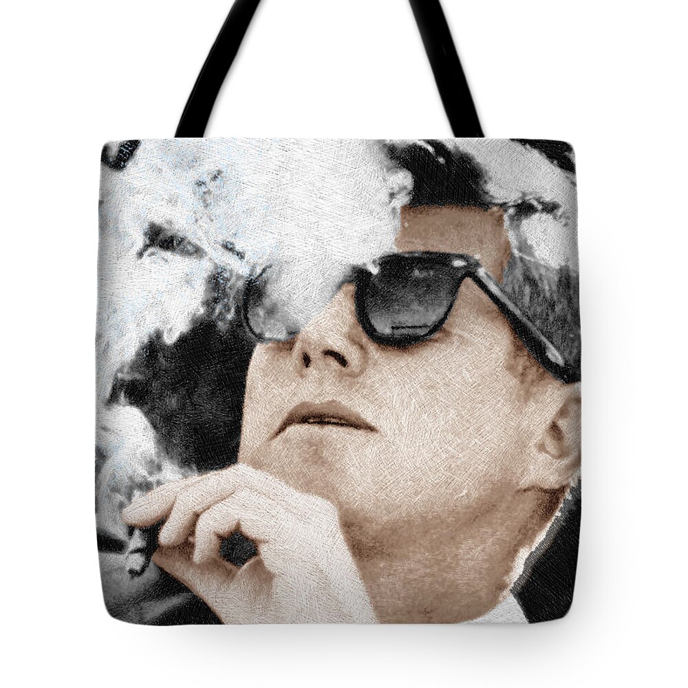 President Tote Bag featuring the painting John F Kennedy Cigar and Sunglasses 2 Large by Tony Rubino