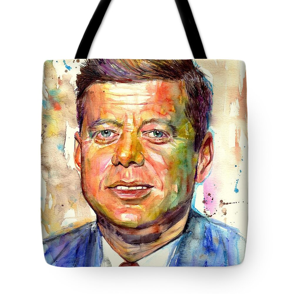 John Tote Bag featuring the painting John F. Kennedy painting by Suzann Sines
