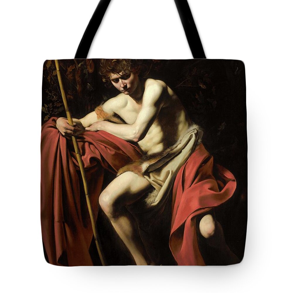 Italian Tote Bag featuring the painting John in the Wilderness by Michelangelo Caravaggio