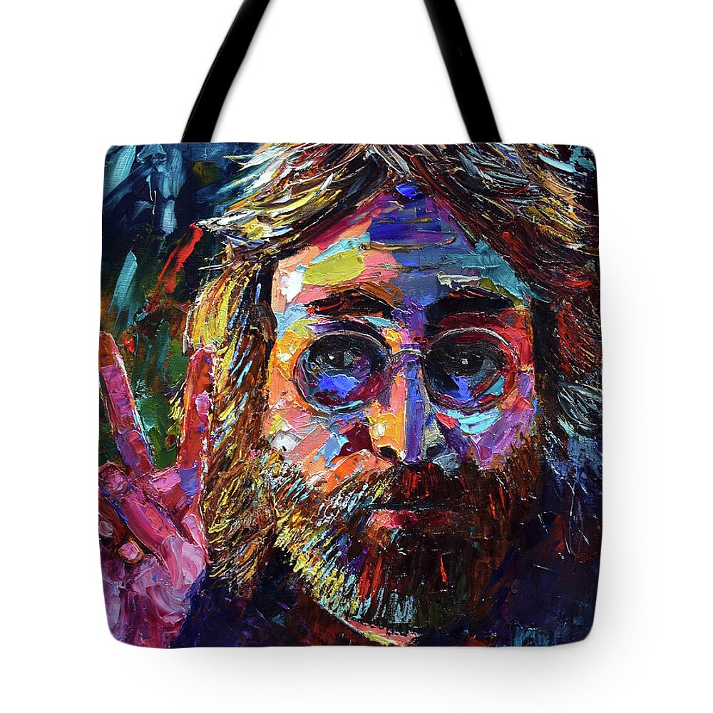John Lennon Tote Bag featuring the painting John Lennon Peace by Debra Hurd