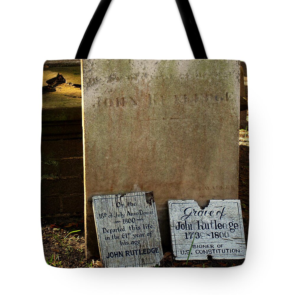 Grave Tote Bag featuring the photograph John Rutdledge Grave in Charleston SC by Susanne Van Hulst