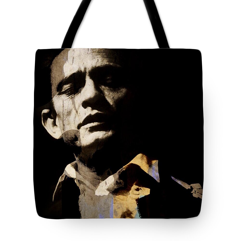Johnny Cash Tote Bag featuring the digital art Johnny Cash - I Walk The Line by Paul Lovering