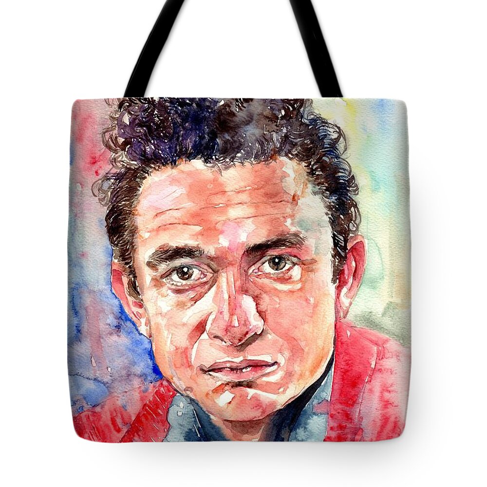 Johnny Cash Tote Bag featuring the painting Johnny Cash portrait by Suzann Sines