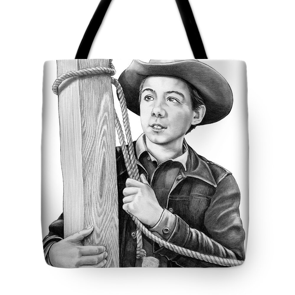 Pencil Tote Bag featuring the drawing Johnny Crawford-Mark McCain by Murphy Elliott