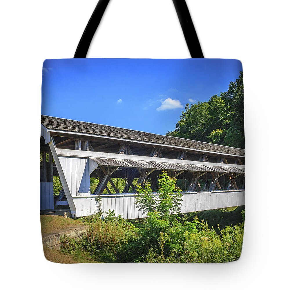 America Tote Bag featuring the photograph Johnson Covered Bridge by Jack R Perry