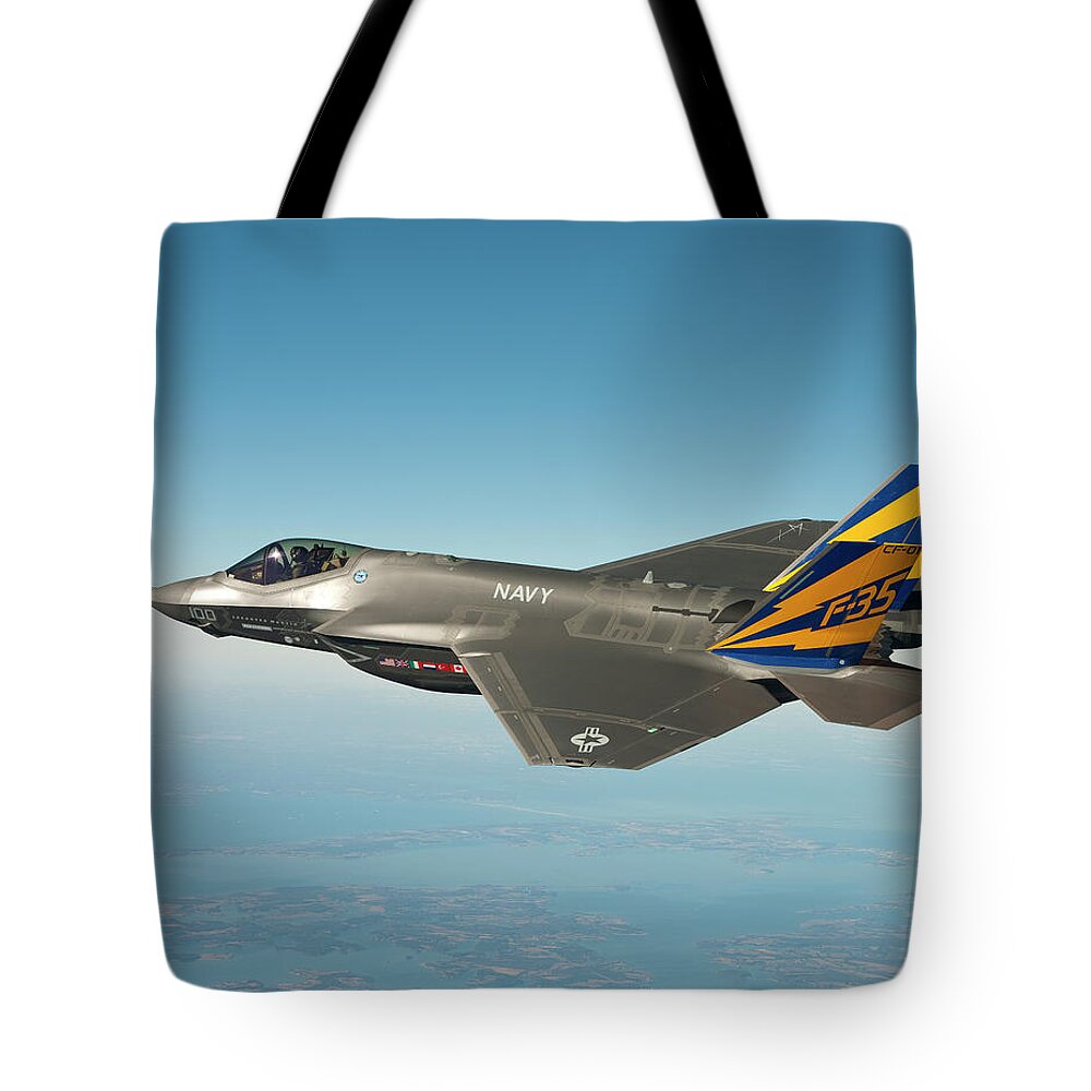 The U.s. Navy Variant Of The F-35 Joint Strike Fighter Tote Bag featuring the painting Joint Strike Fighter by MotionAge Designs