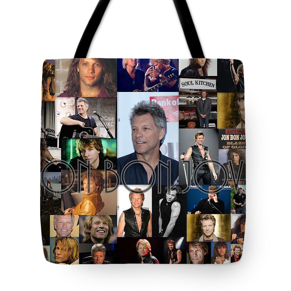 Jon Bon Jovi Tote Bag featuring the mixed media Jon Bon Jovi Collage by April Cook