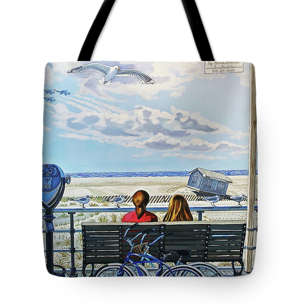 Jones Beach Boardwalk Tote Bag featuring the painting Jones Beach Boardwalk by Bonnie Siracusa