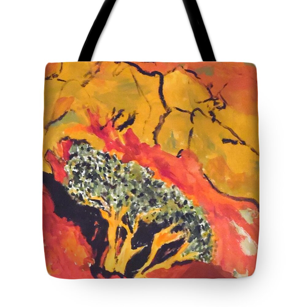 Joshua Trees In The Negev Tote Bag featuring the painting Joshua Trees in the Negev by Esther Newman-Cohen