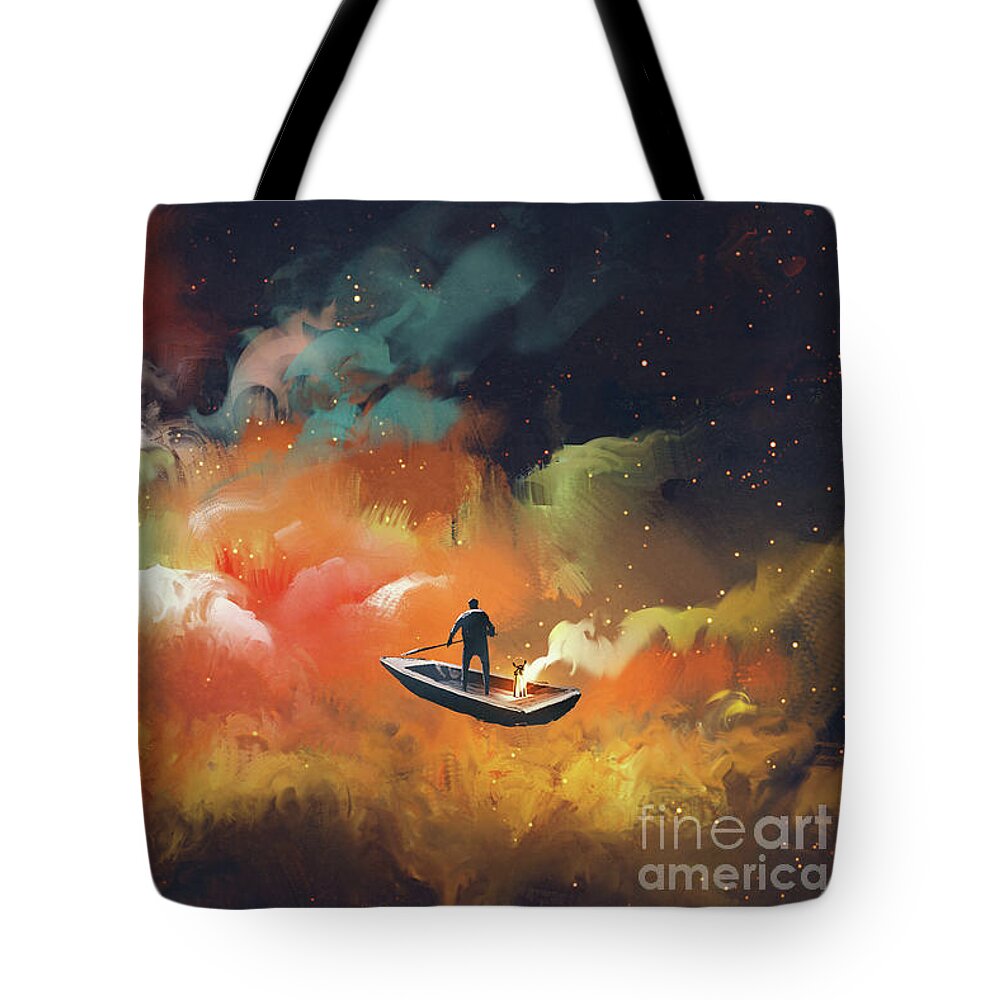 Art Tote Bag featuring the painting Journey To Outer Space by Tithi Luadthong