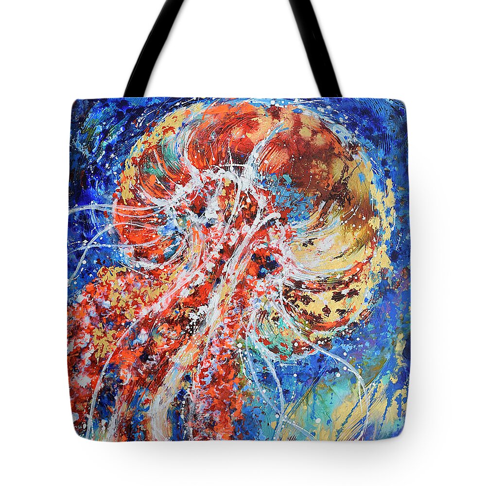 Jellyfish Tote Bag featuring the painting Joyous Jellyfish by Jyotika Shroff