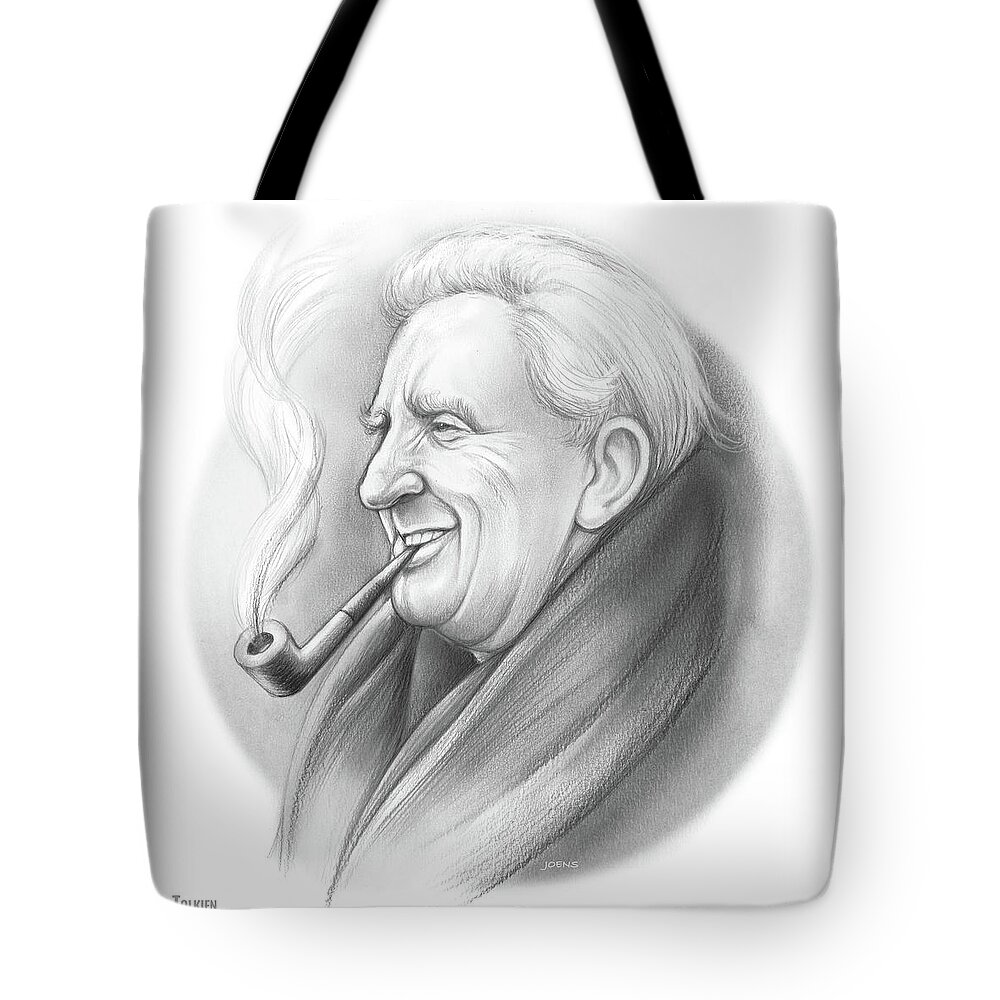 Jrr Tolkien Tote Bag featuring the drawing JRR Tolkien by Greg Joens