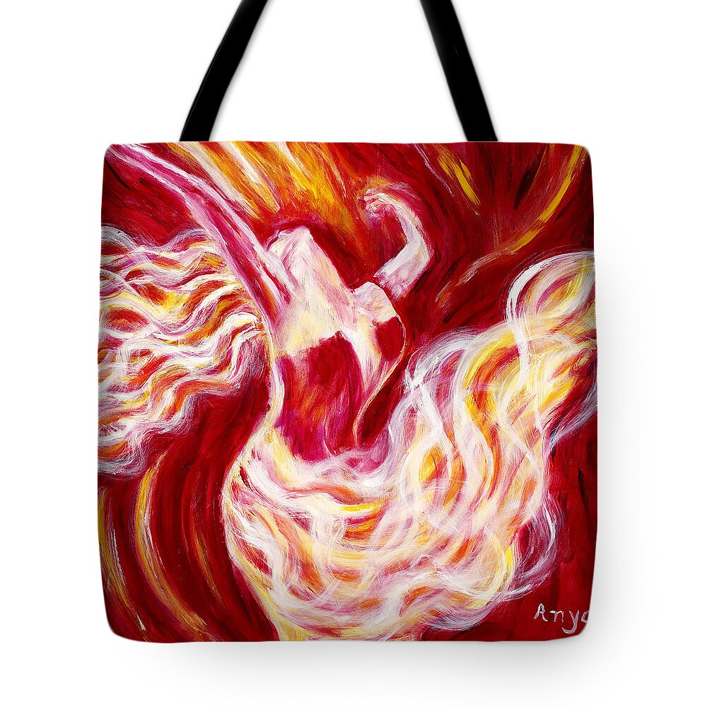 Red Dancer Tote Bag featuring the painting Jubilation by Anya Heller