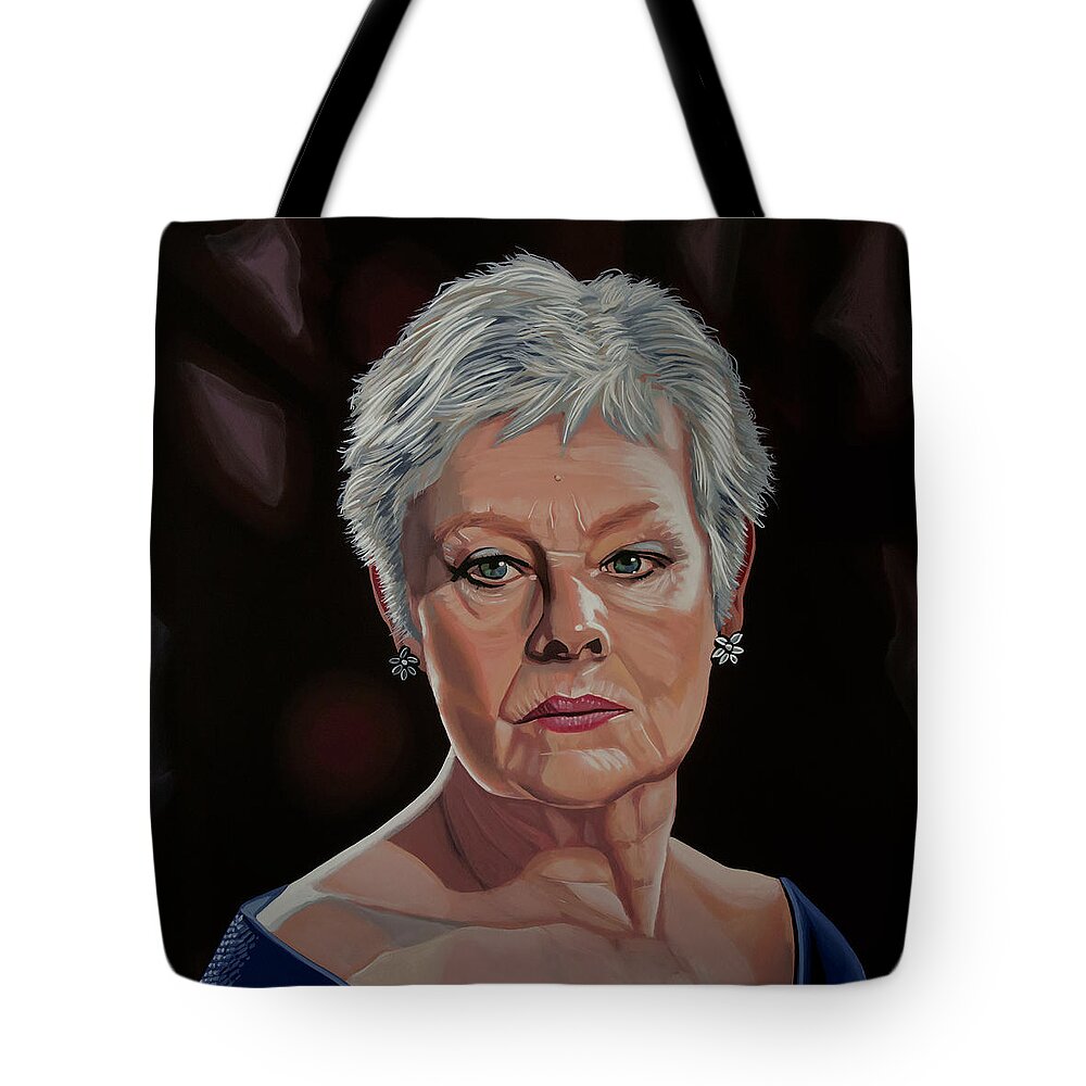 Judi Dench Tote Bag featuring the painting Judi Dench Painting by Paul Meijering