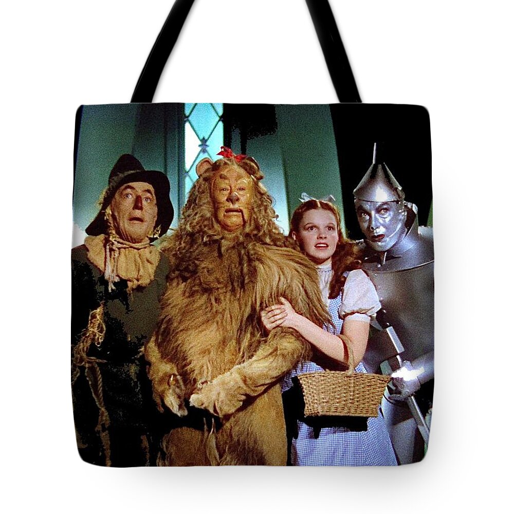 Judy Garland And Pals The Wizard Of Oz 1939 Tote Bag featuring the photograph Judy Garland and pals The Wizard of Oz 1939-2016 by David Lee Guss