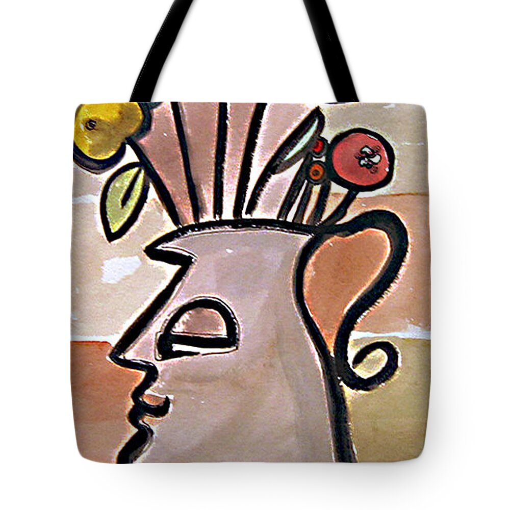 Flower Tote Bag featuring the painting Jug face by Marilyn Brooks