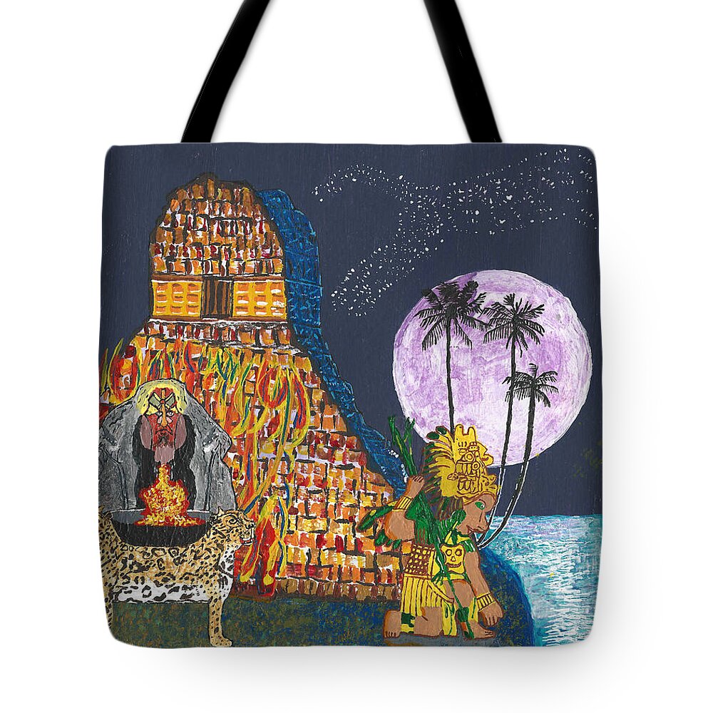 Aztec Tote Bag featuring the painting June Shaman and Priestess by Paul Fields