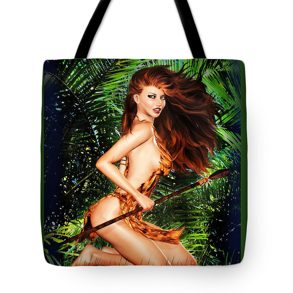Jungle Tote Bag featuring the digital art Jungle Girl by Alicia Hollinger