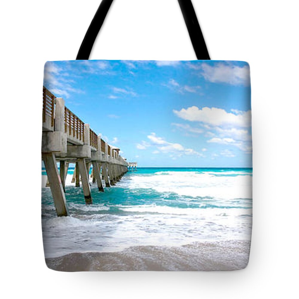Beach Tote Bag featuring the photograph Juno Beach Pier Florida Seascape Collage 9 by Ricardos Creations