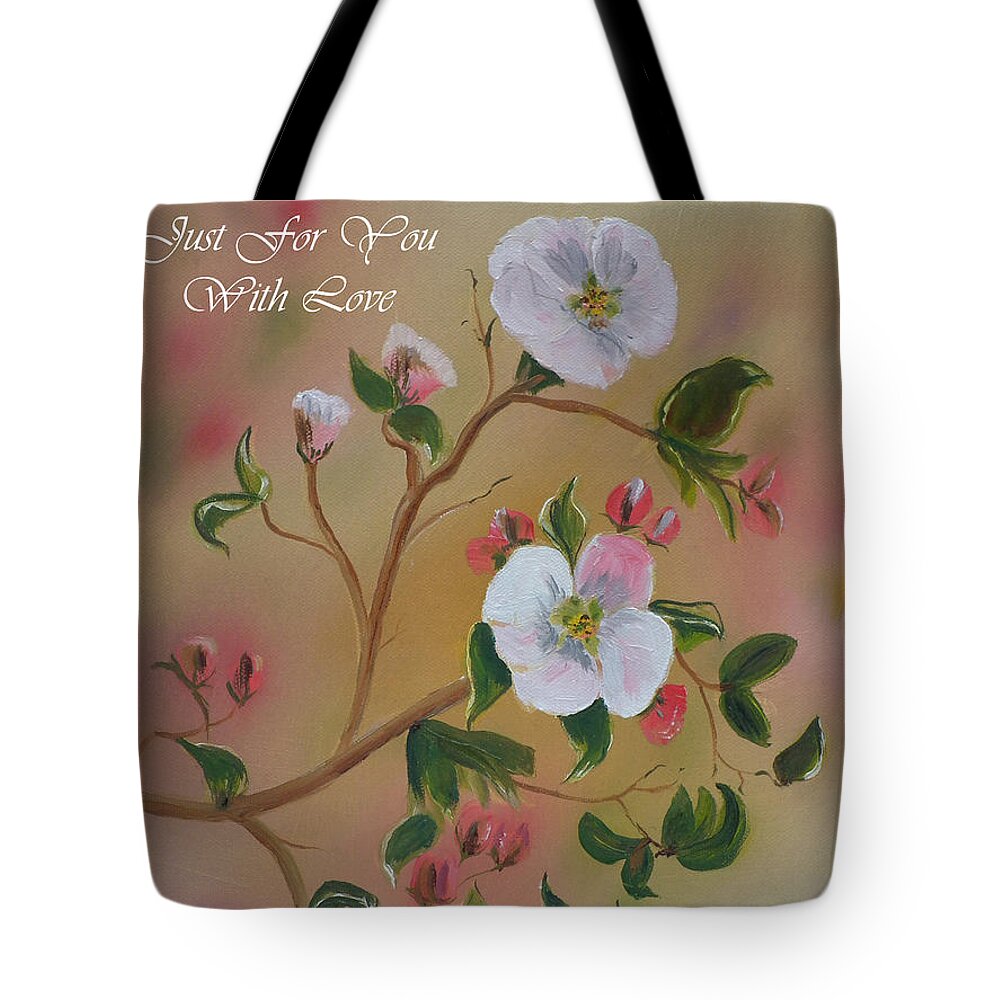Greeting Cards Tote Bag featuring the painting Just for You- Greeting Card -Three Blooms by Jan Dappen