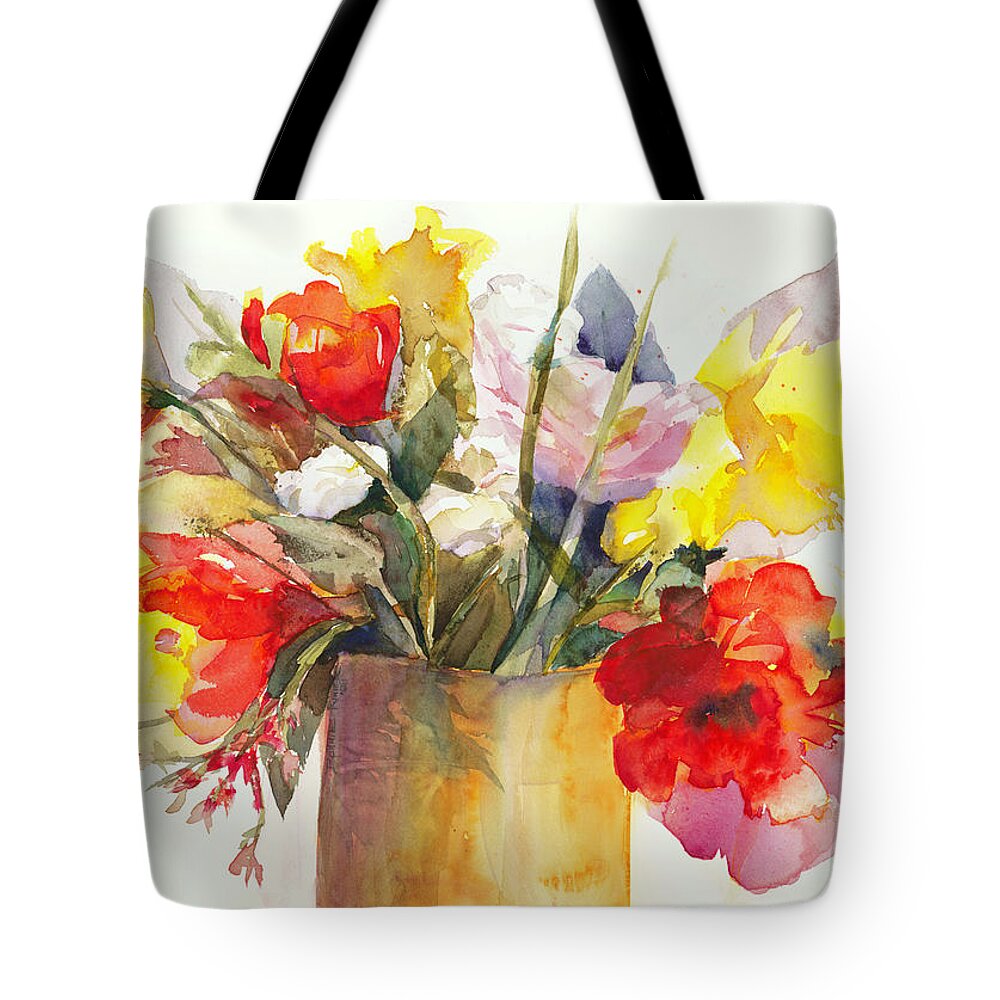 Flowers Tote Bag featuring the painting Just Picked by Bonnie Rinier