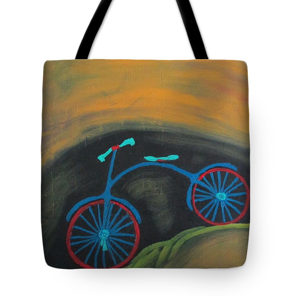 Abstract Riding Bicycles Tote Bag featuring the painting Just Roamin by Sharyn Winters