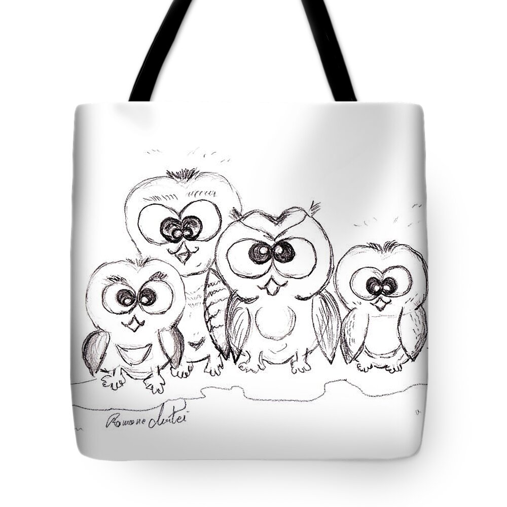 For Children Tote Bag featuring the drawing Just The Four of Us by Ramona Matei