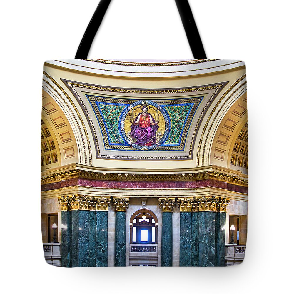 Madison Tote Bag featuring the photograph Justice Mural - Capitol - Madison - Wisconsin by Steven Ralser
