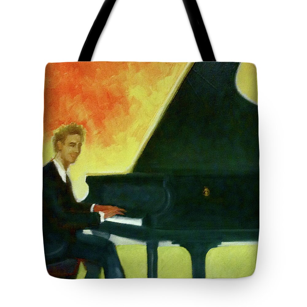 Jred Tote Bag featuring the painting Justin Levitt red black yellow by Suzanne Giuriati Cerny