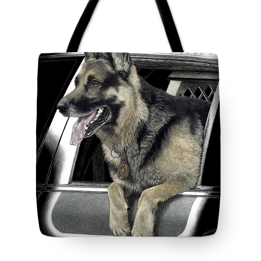 Dog Tote Bag featuring the drawing K9 Ronin by Ann Ranlett