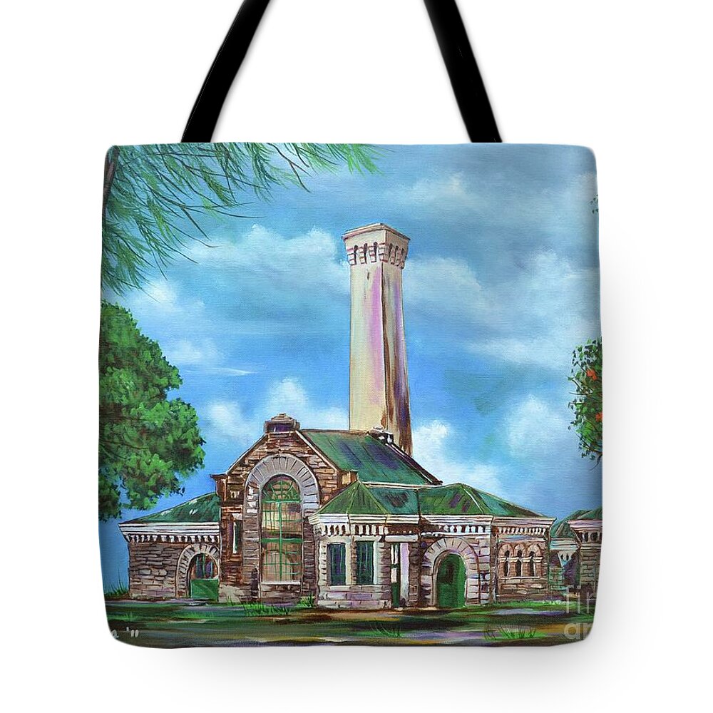 Oahu Tote Bag featuring the painting Kakaako Pumping Station by Larry Geyrozaga
