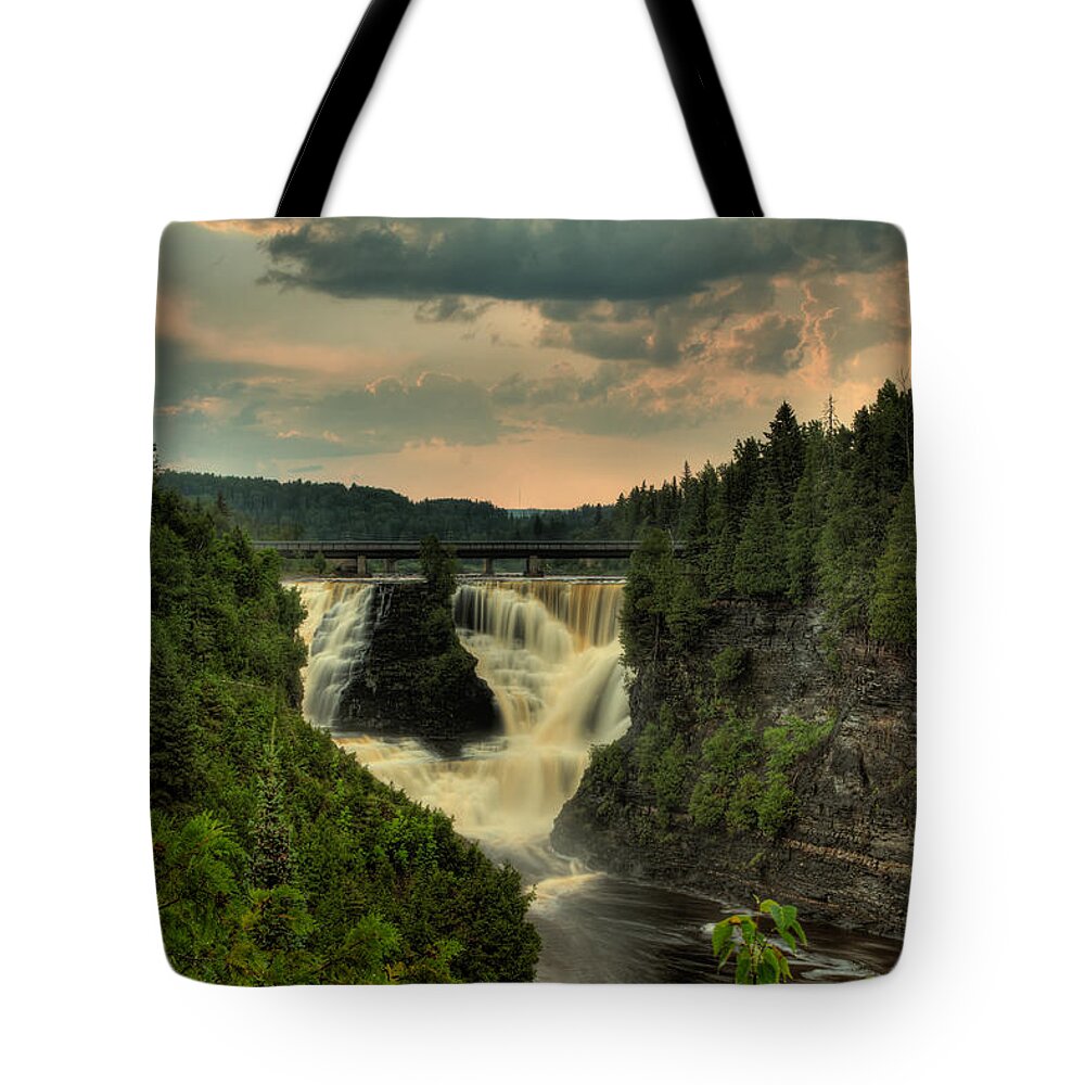 Green Mantle Tote Bag featuring the photograph Kakabeka Falls After a Storm by Jakub Sisak