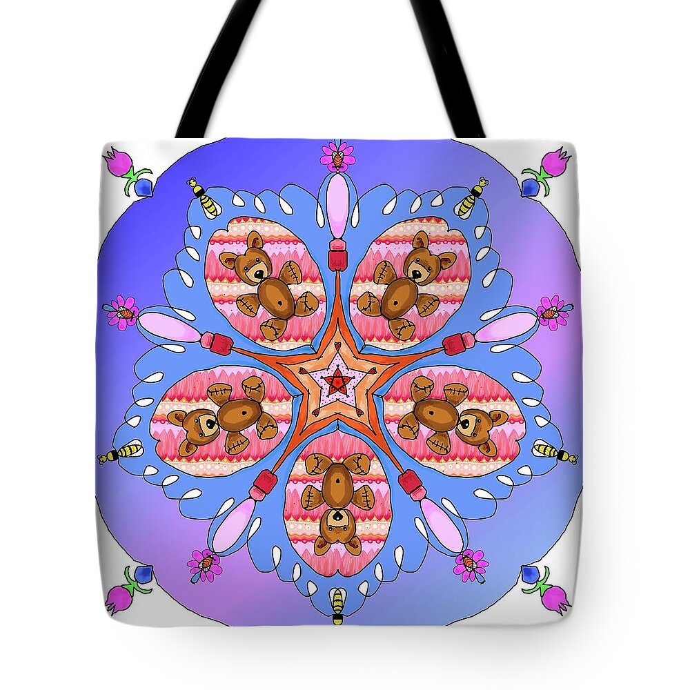Kaleidoscope Tote Bag featuring the digital art Kaleidoscope of bears and bees by Debra Baldwin