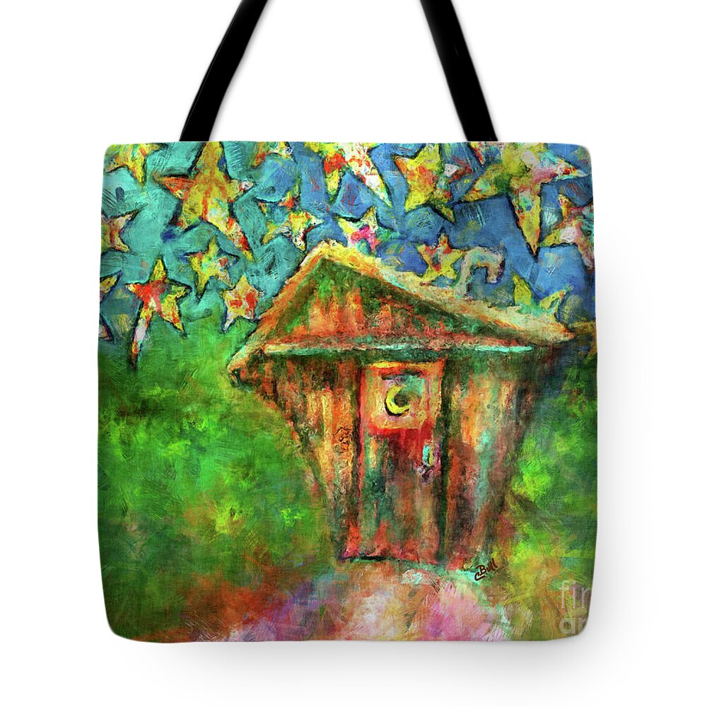 Outhouse Tote Bag featuring the painting Kaleidoscope Skies by Claire Bull