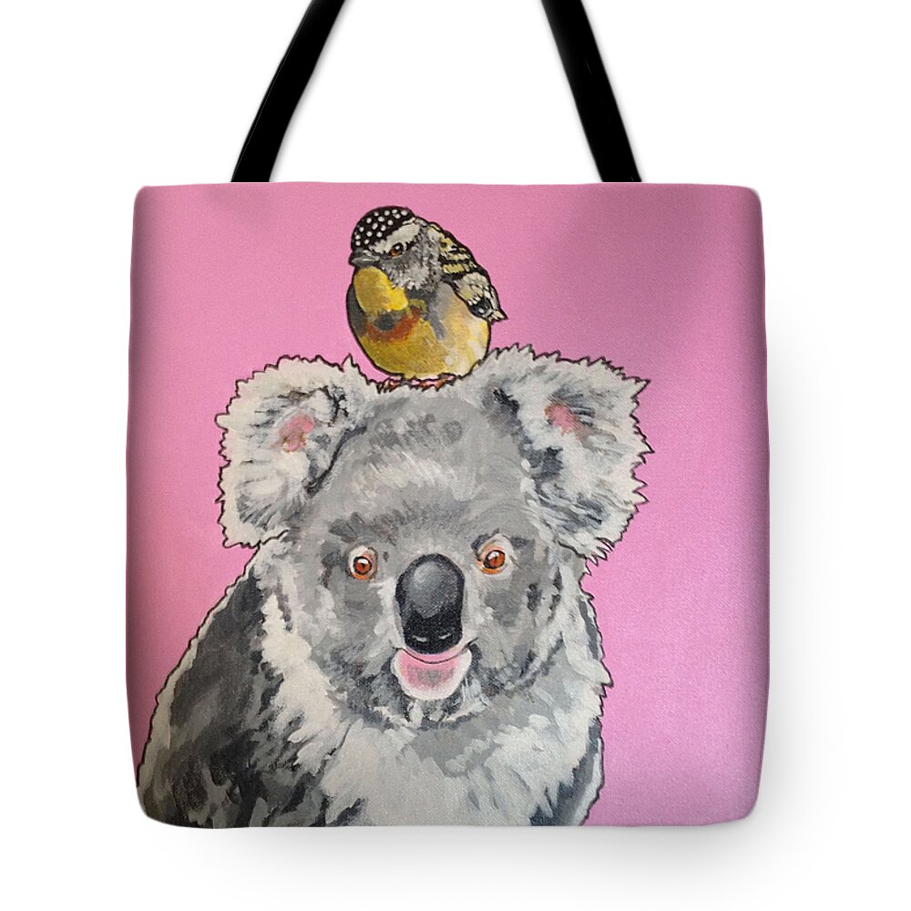 Koala And Spotted Pardolette Tote Bag featuring the painting Kalman the Koala by Sharon Cromwell
