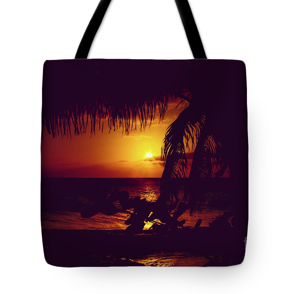 Kamaole Tote Bag featuring the photograph Kamaole Tropical Nights Sunset Gold Purple Palm by Sharon Mau