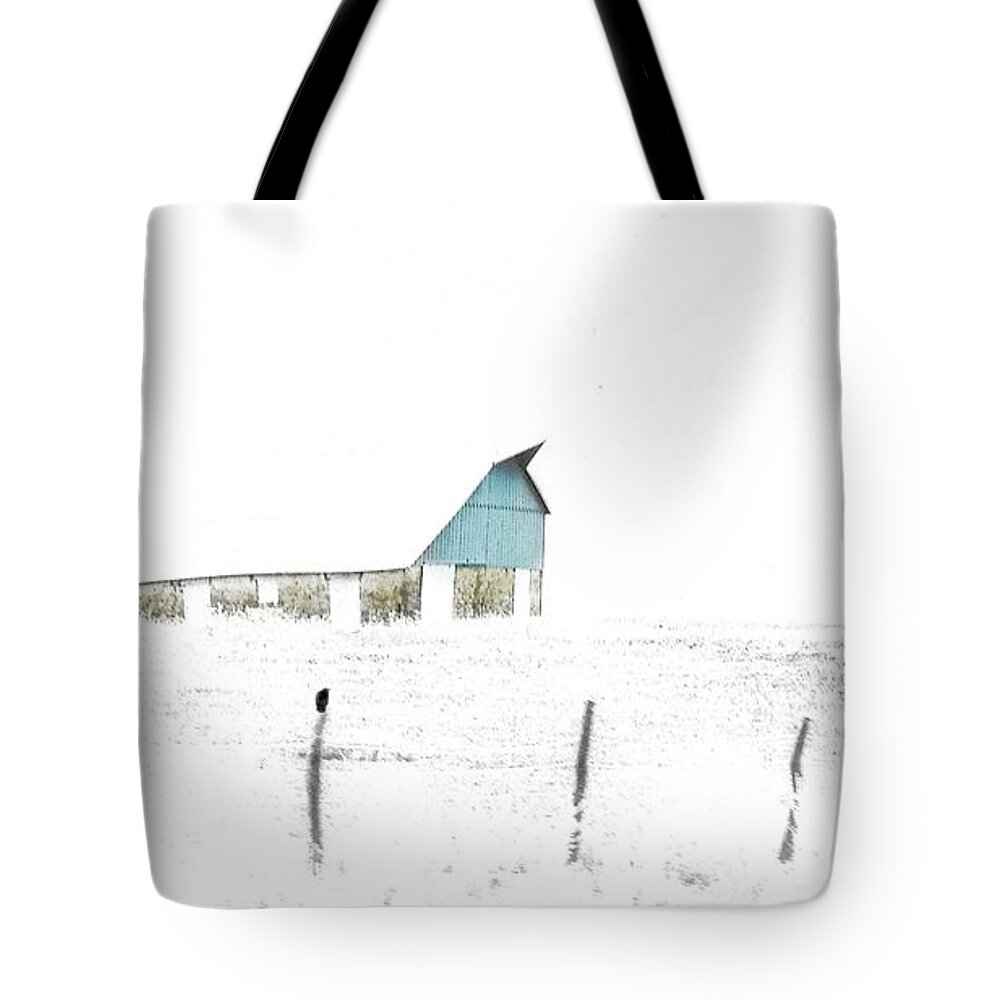 Barn Tote Bag featuring the photograph Kansas Blue Barn in Frozen Fog by Anna Louise