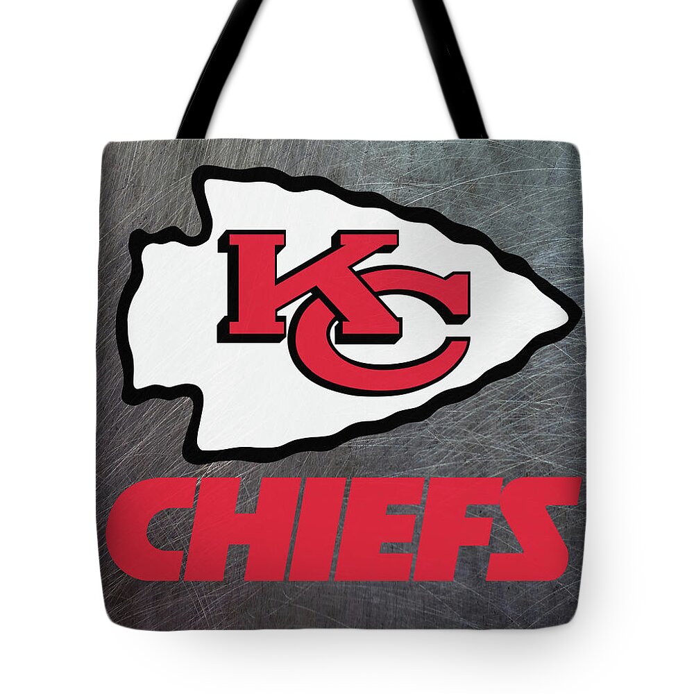 Kansas City Chiefs Tote Bag featuring the mixed media Kansas City Chiefs on an abraded steel texture by Movie Poster Prints